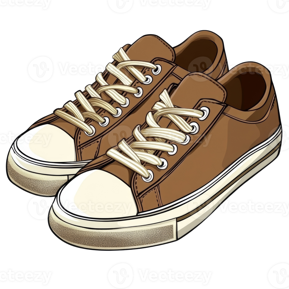Brown Canvas Sneakers with Cream Accents and Laces png