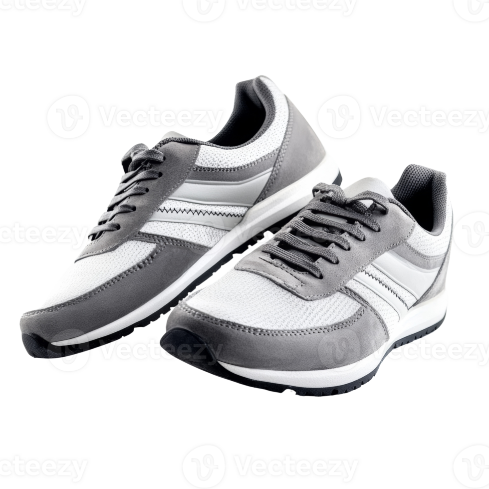 A Pair Of Gray And White Athletic Sneakers png