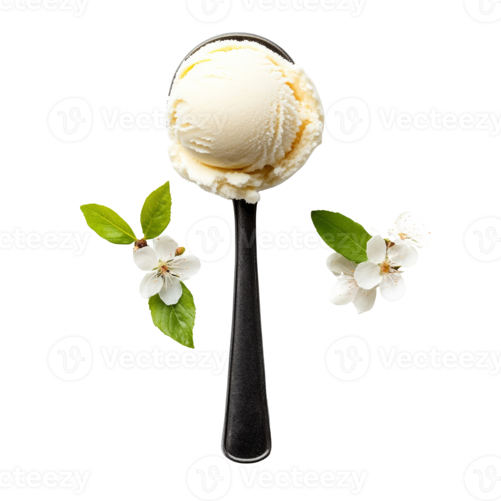 Vanilla Ice Cream Scoop With Spring Blossoms png