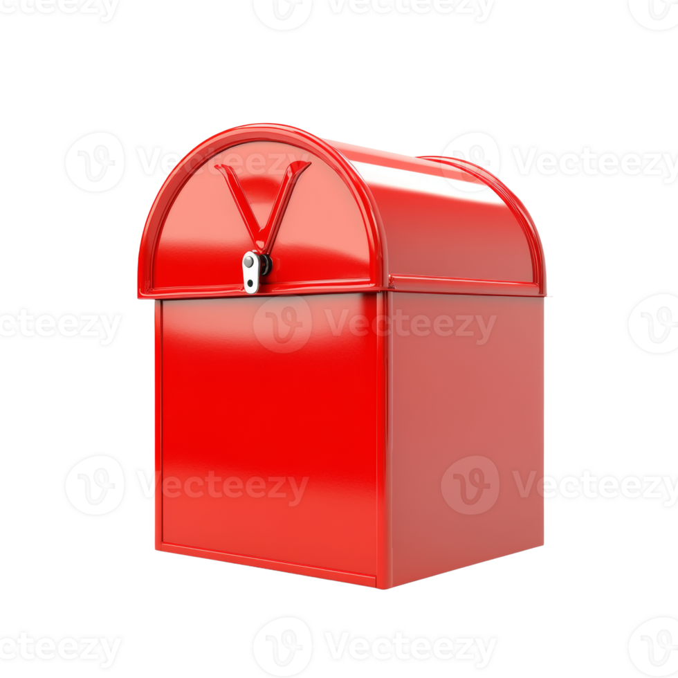 A Red Metal Post Box with a Curved Lid png