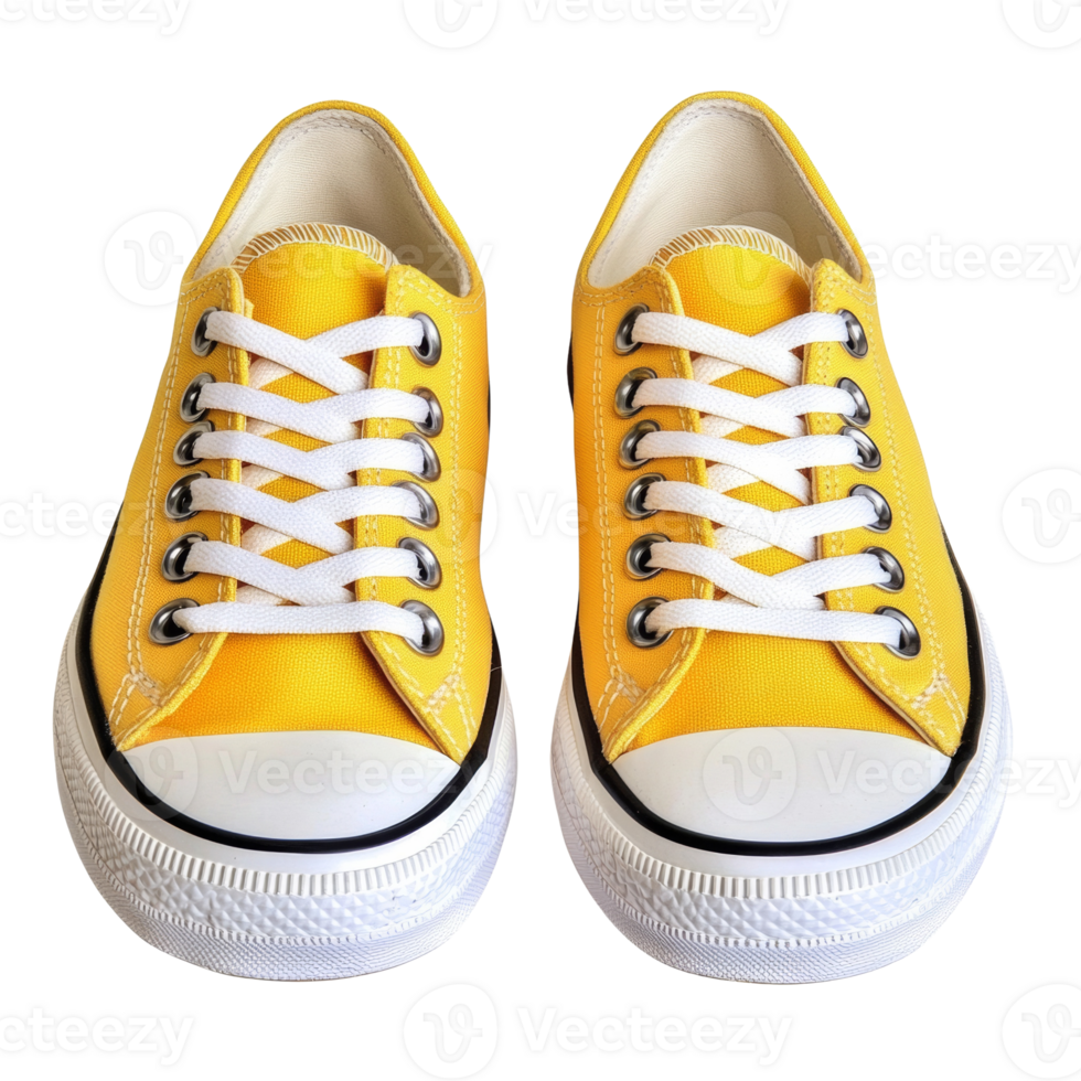 Yellow Canvas Sneakers With White Laces Displayed Against Black Background png