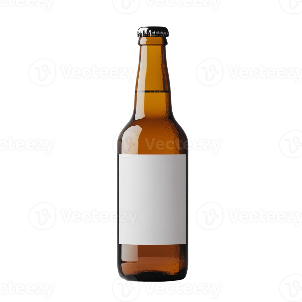Amber Beer Bottle With Blank Label Displayed png