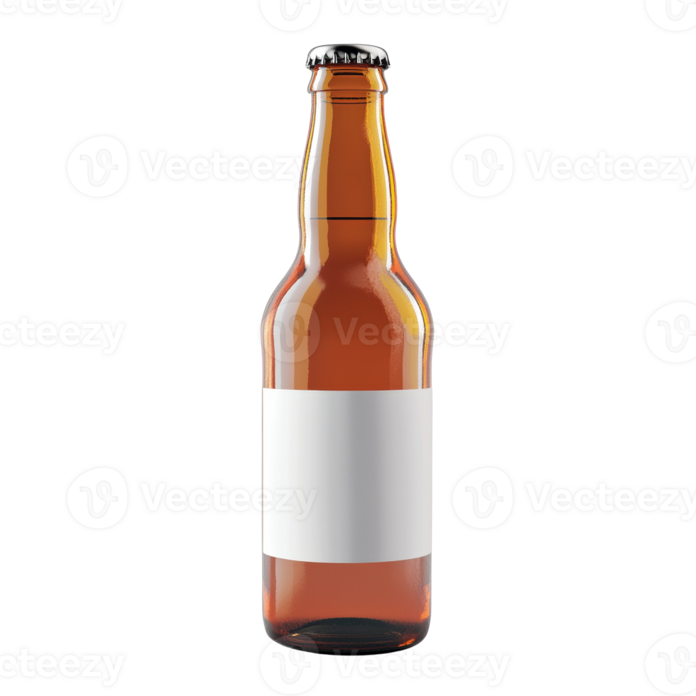 Amber Beer Bottle With Blank Label Against Black Background png