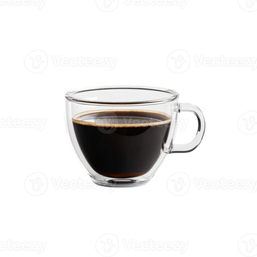 A Glass Mug Filled With Dark Coffee. isolated png