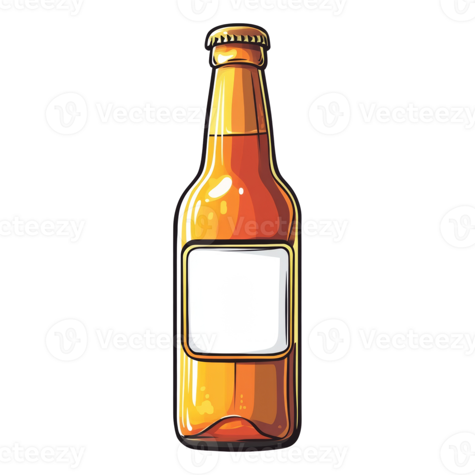 A Beer Bottle With A Blank Label Design. cut out png