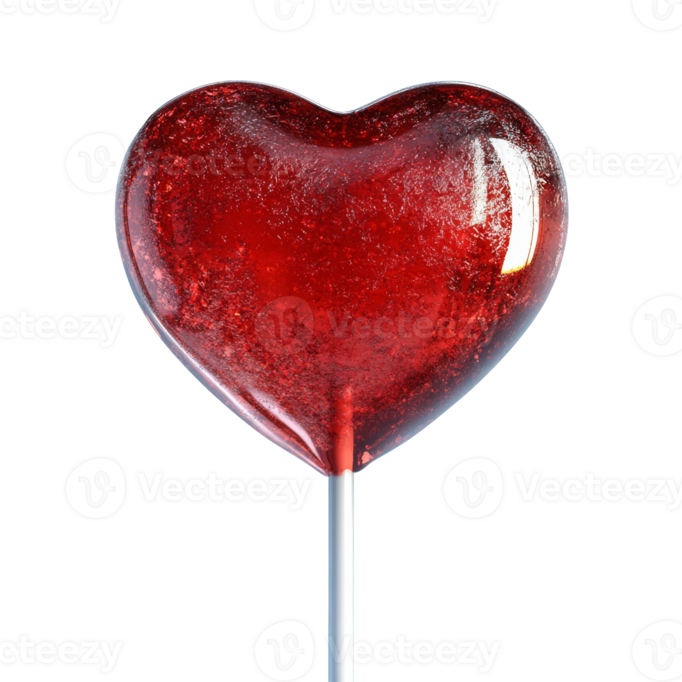 Red Heart Shaped Lollipop On A Stick. cut out png