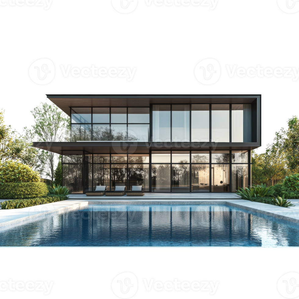 Modern Two Story House With Pool And Landscaping png
