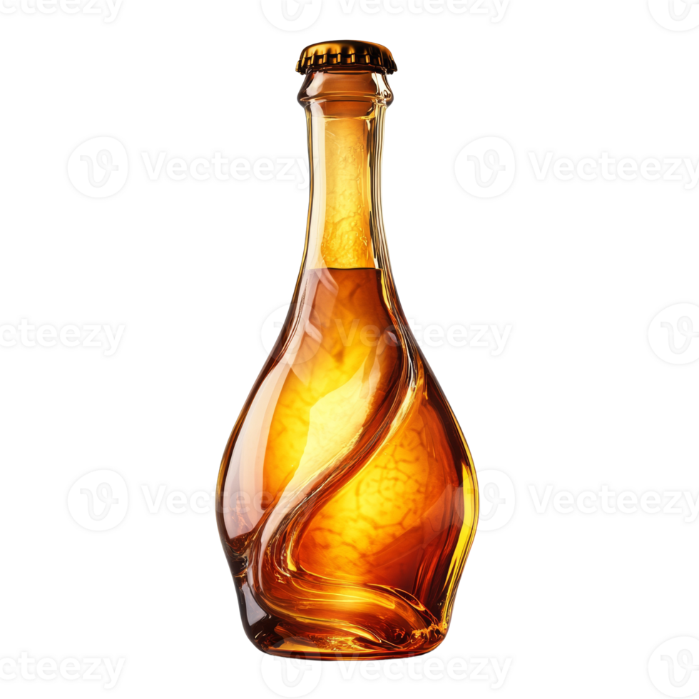 Amber Glass Bottle of Golden Liquid Beverage png
