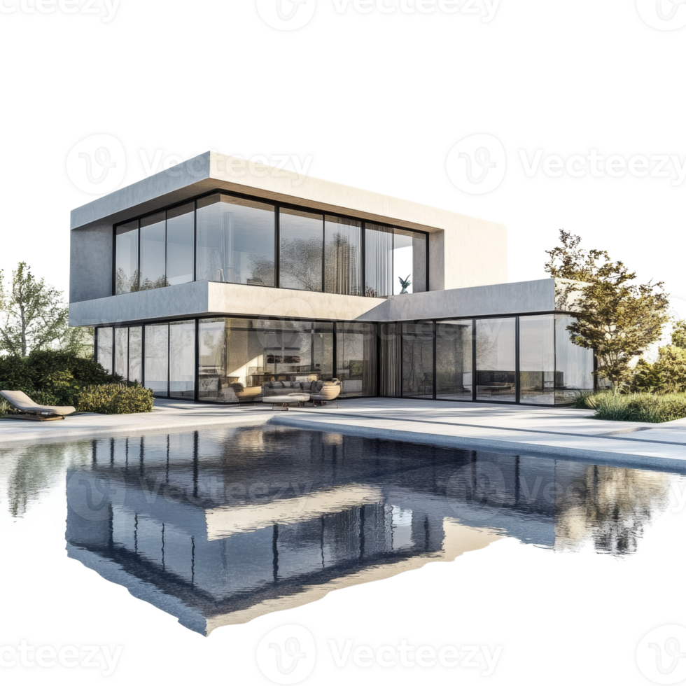 Modern Luxury Home with Pool and Expansive Windows png