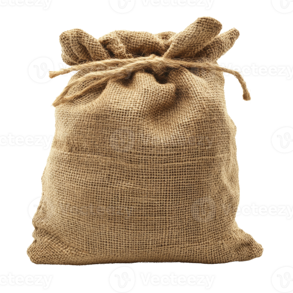 A burlap sack tied with rope sits on a black background png