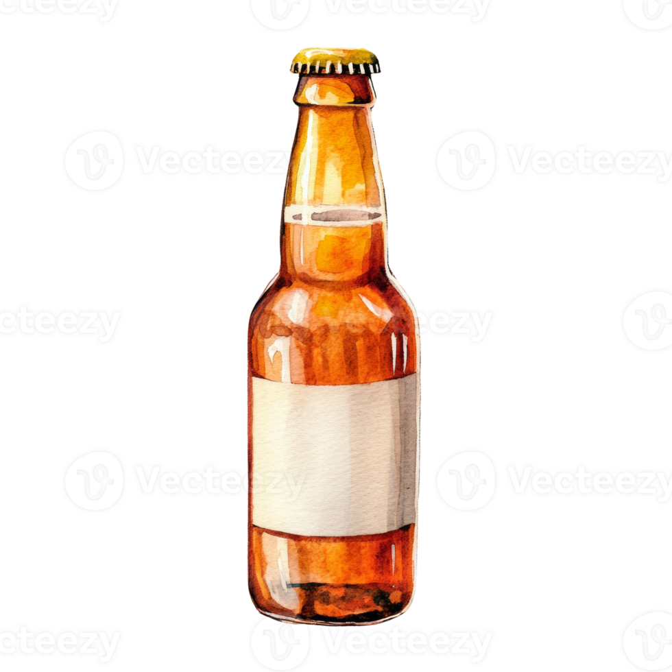 Watercolor Painting Of A Beer Bottle With A Blank Label png