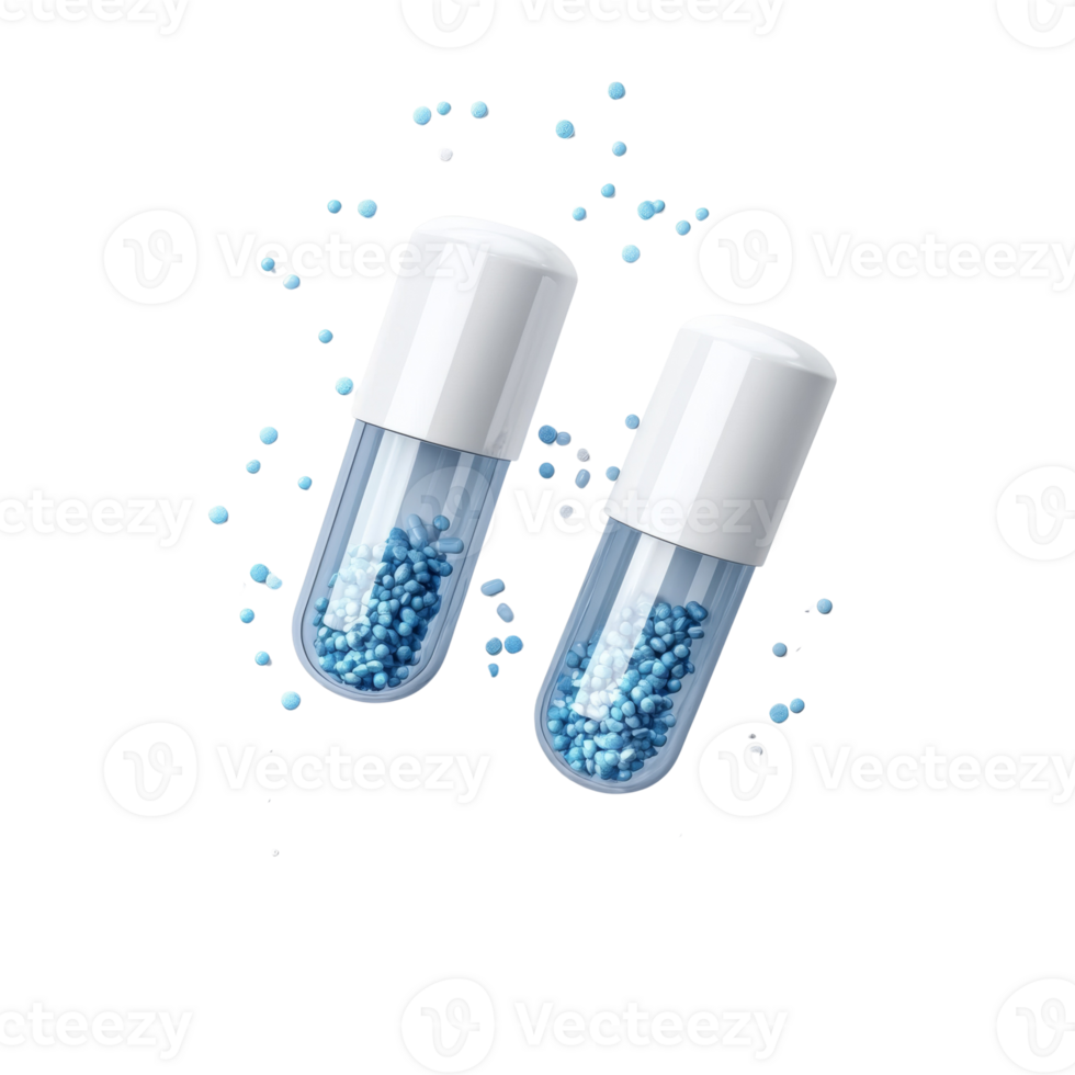 Two Capsules Filled With Small Blue Pellets png