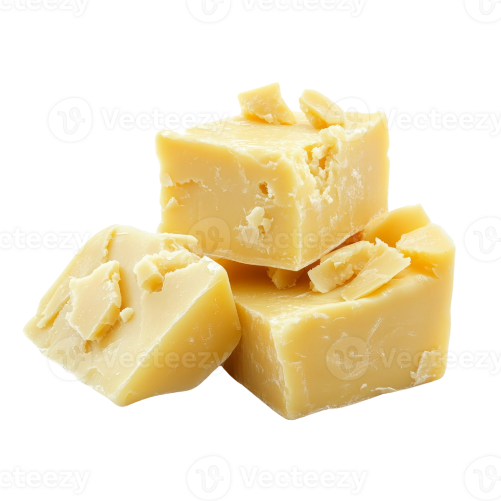 Three Cubes Of Pale Yellow Cheese Isolated png
