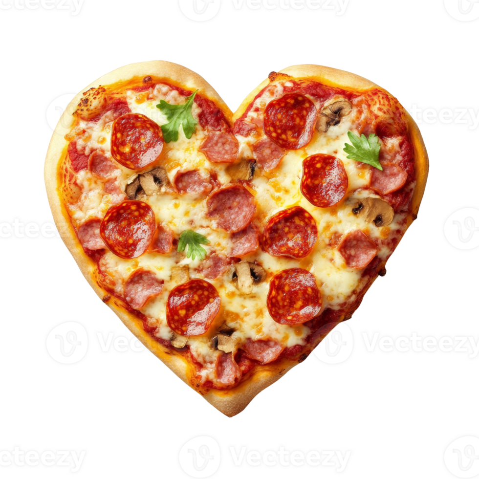 Heart Shaped Pepperoni Mushroom Pizza png