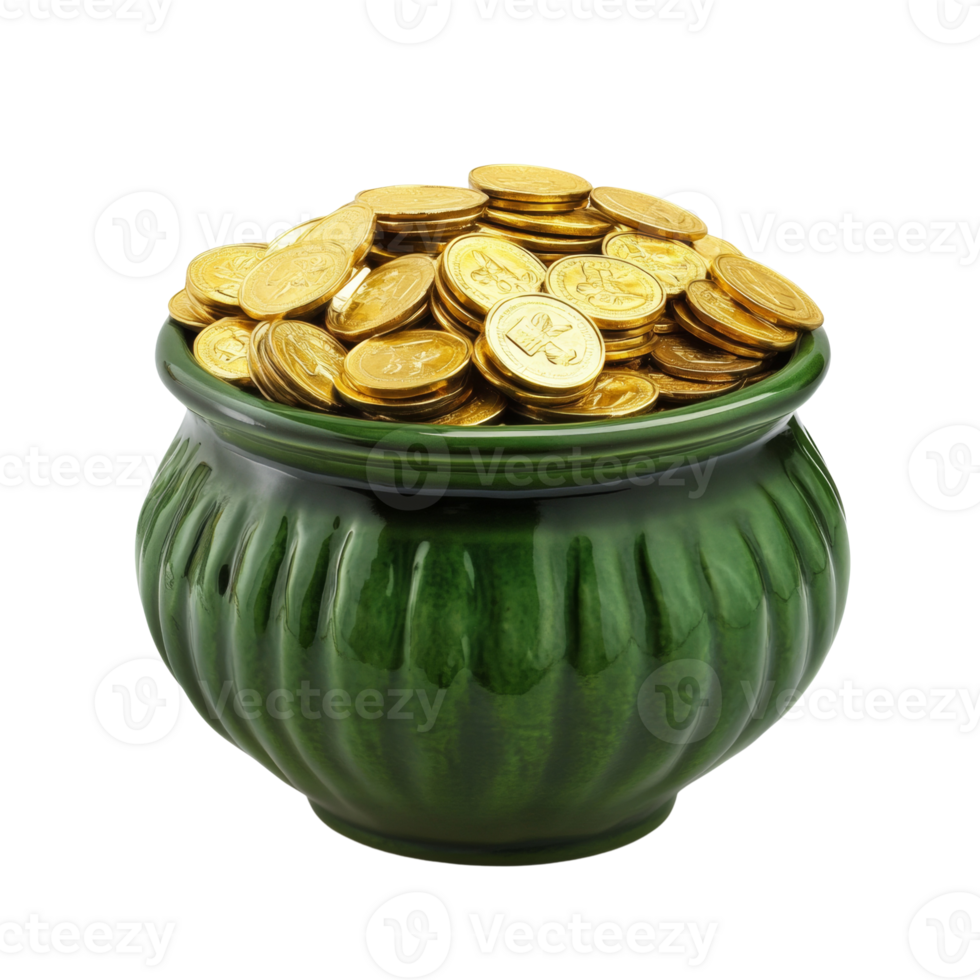 A Green Pot Filled With Gold Coins png