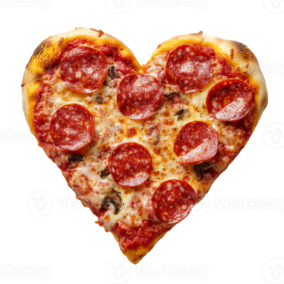 Heart Shaped Pepperoni Pizza With Mushrooms png