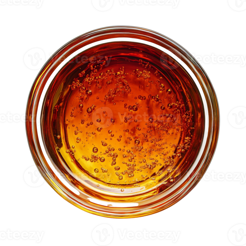 Amber Liquid in Glass Bowl Bubbles Visible png