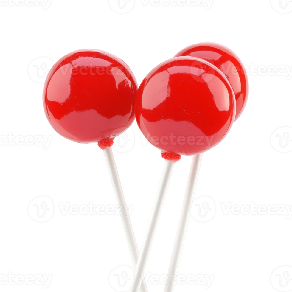 Three Red Lollipops On White Sticks Against Black Background png