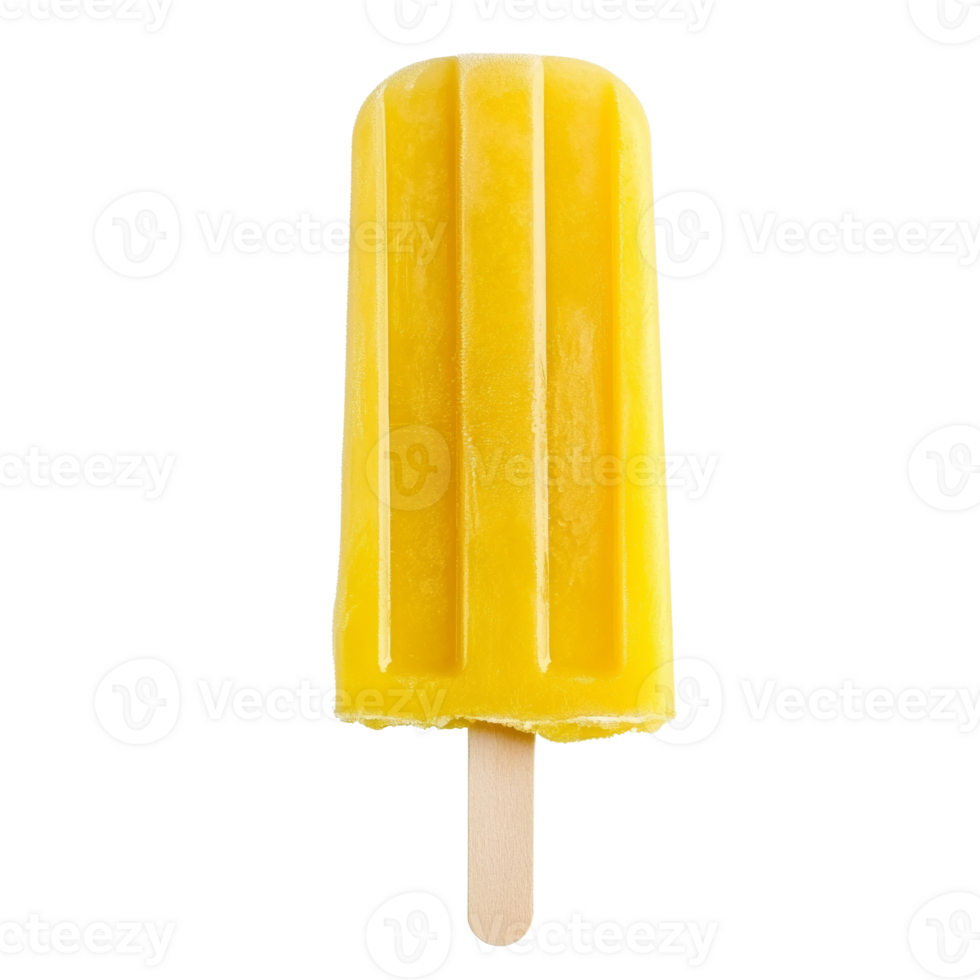 A single yellow popsicle on a wooden stick png