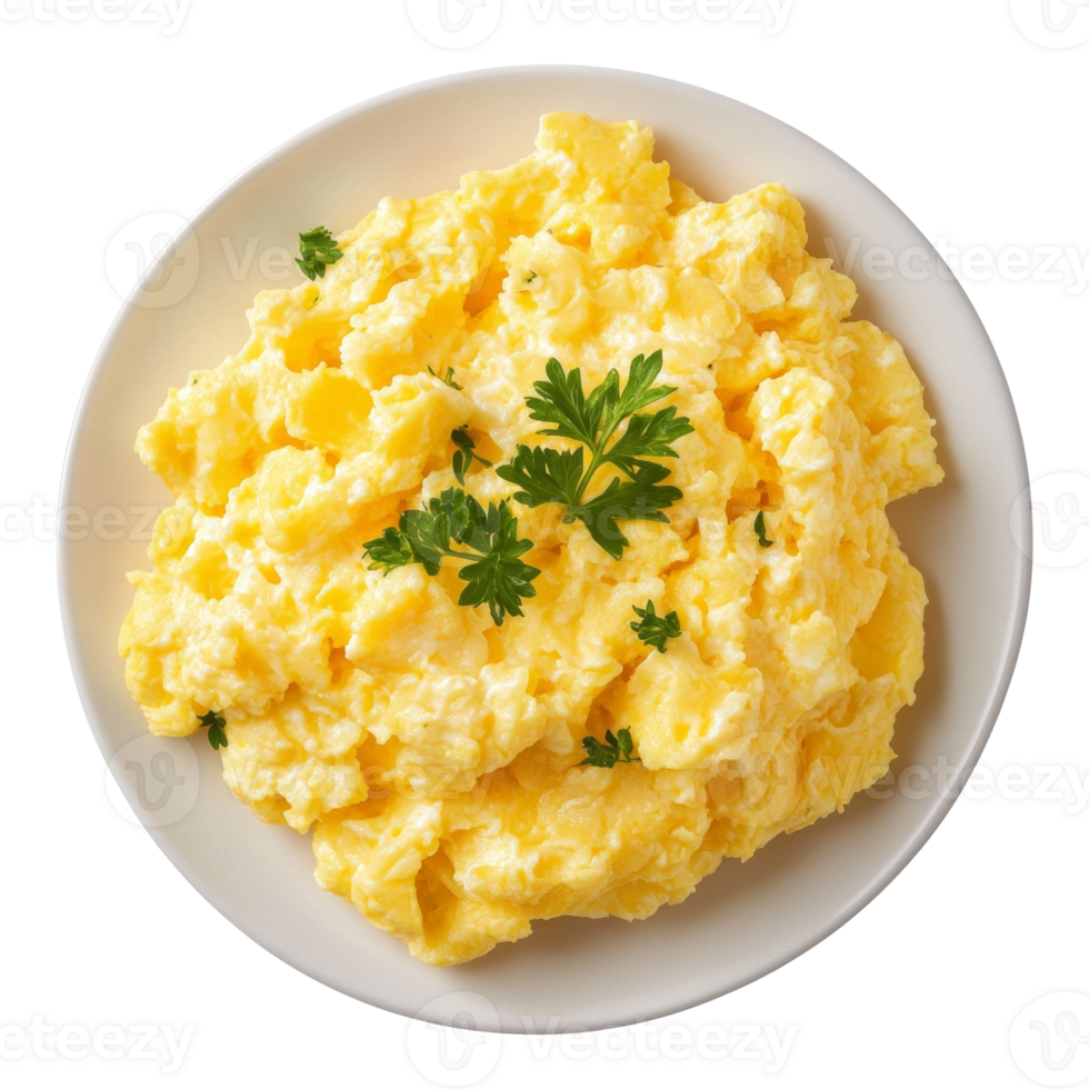 Creamy Scrambled Eggs Garnish With Parsley png