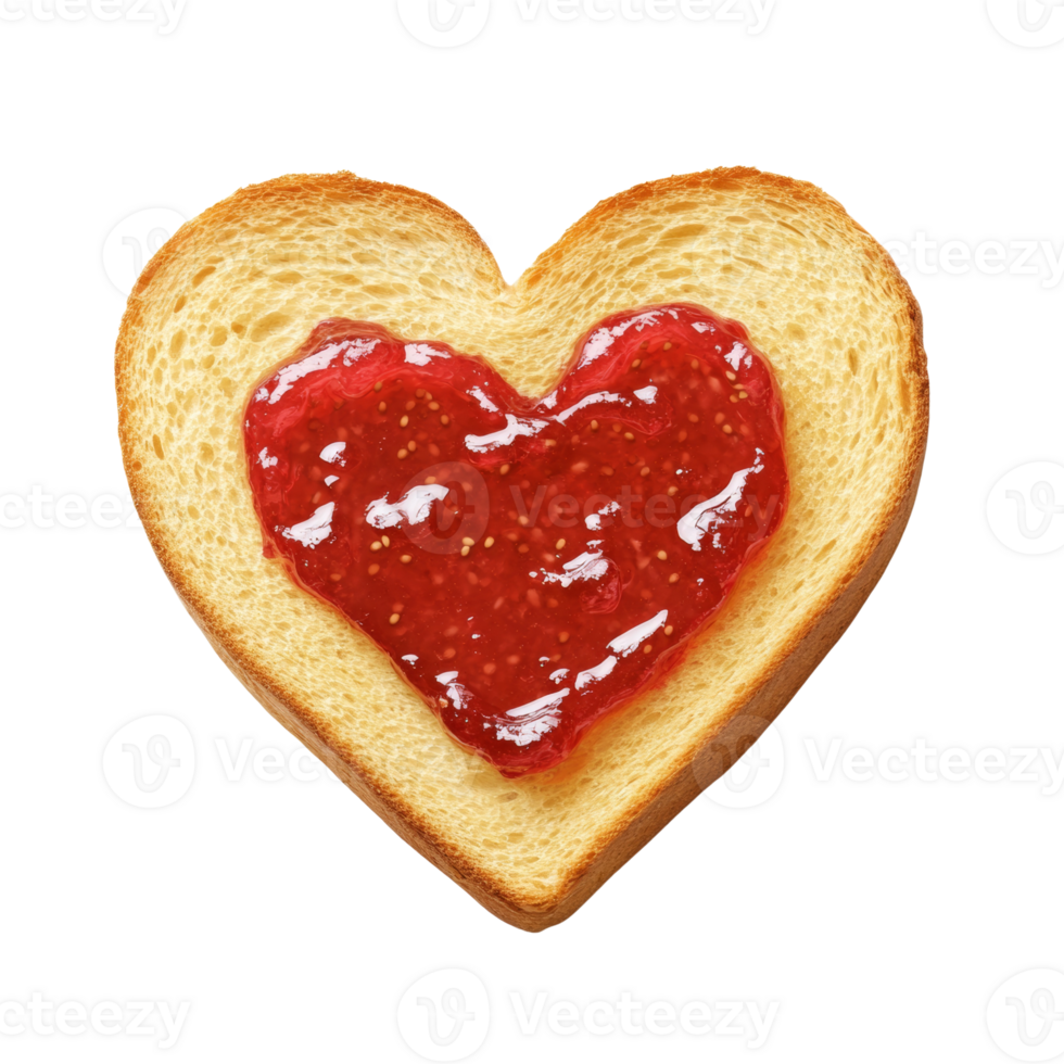 Heart Shaped Toast With Red Jam Spread png
