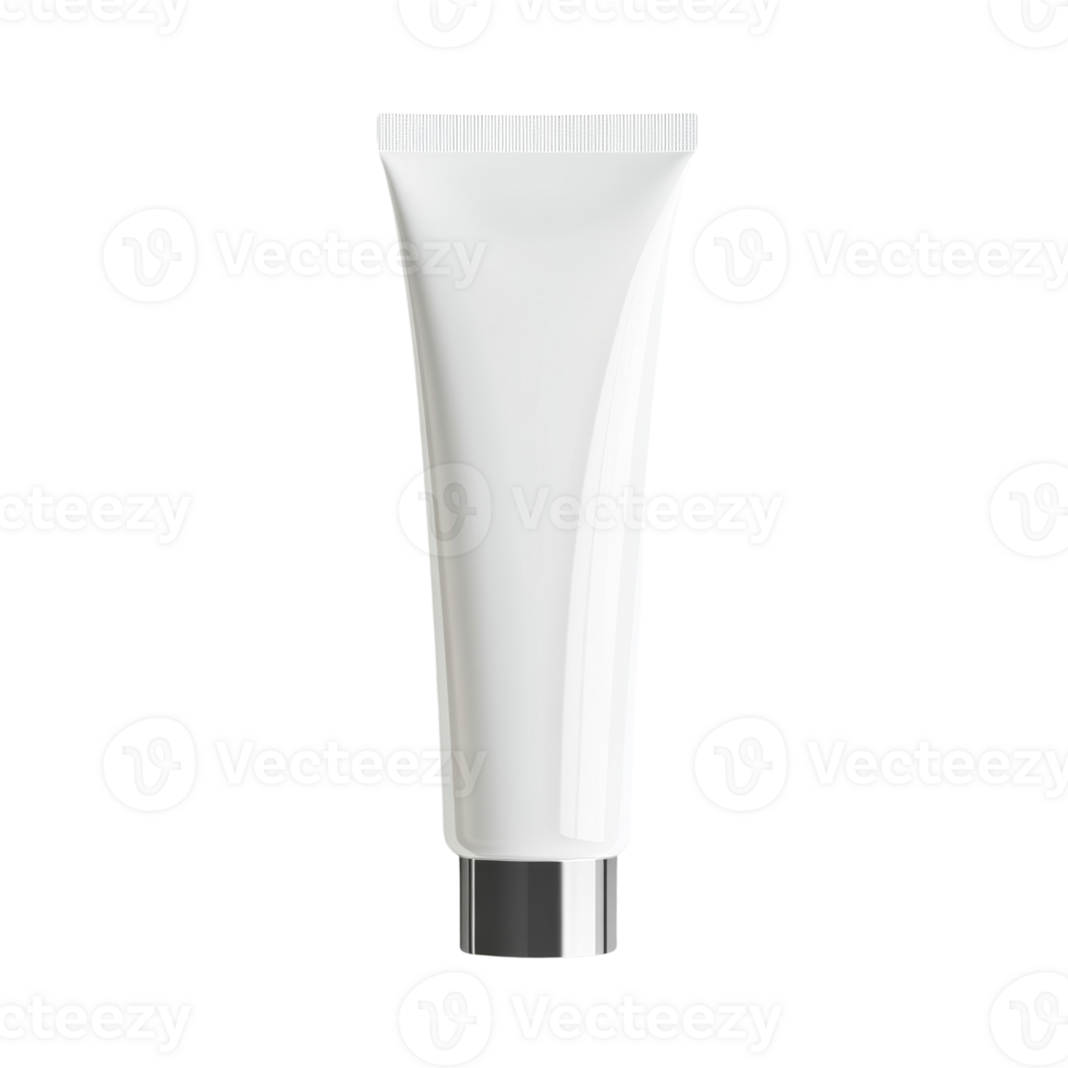 White Cosmetic Tube With Silver Cap On Black Background png