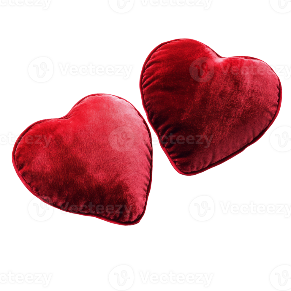Two Red Velvet Heart Shaped Pillows Isolated png