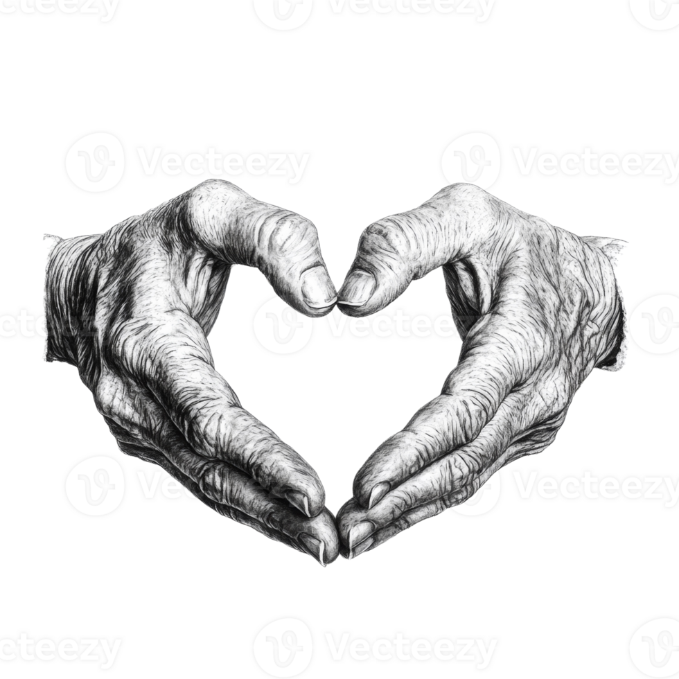 Elderly Hands Forming a Heart Shape Drawing png