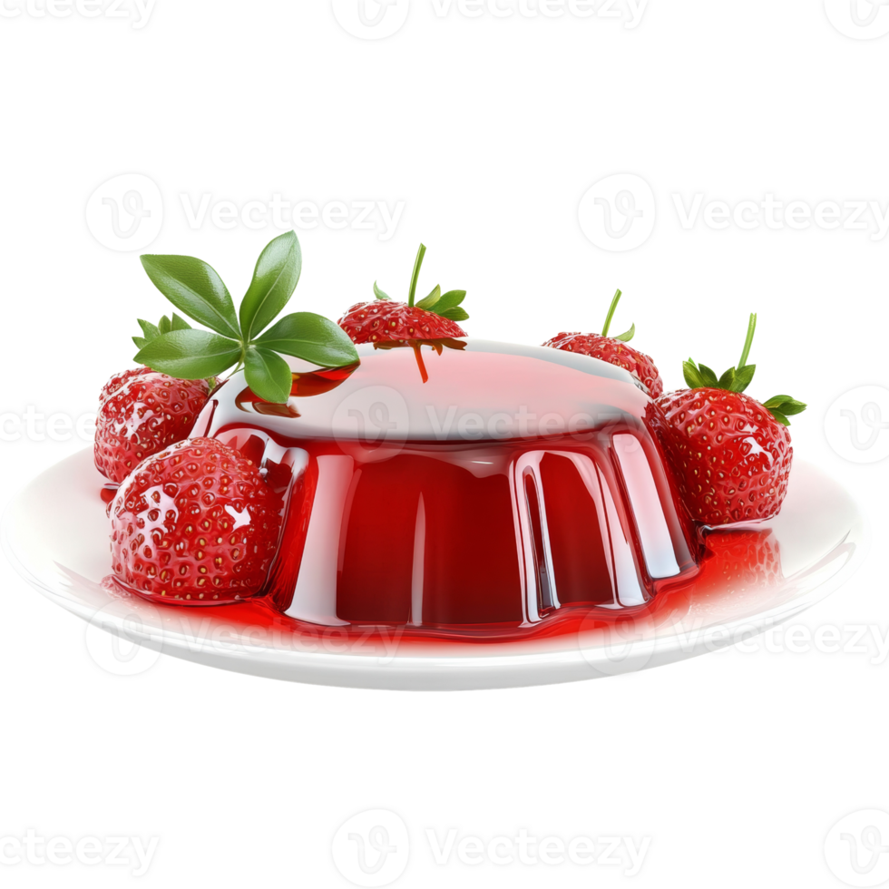 Strawberry Jelly Dessert Served on White Plate png