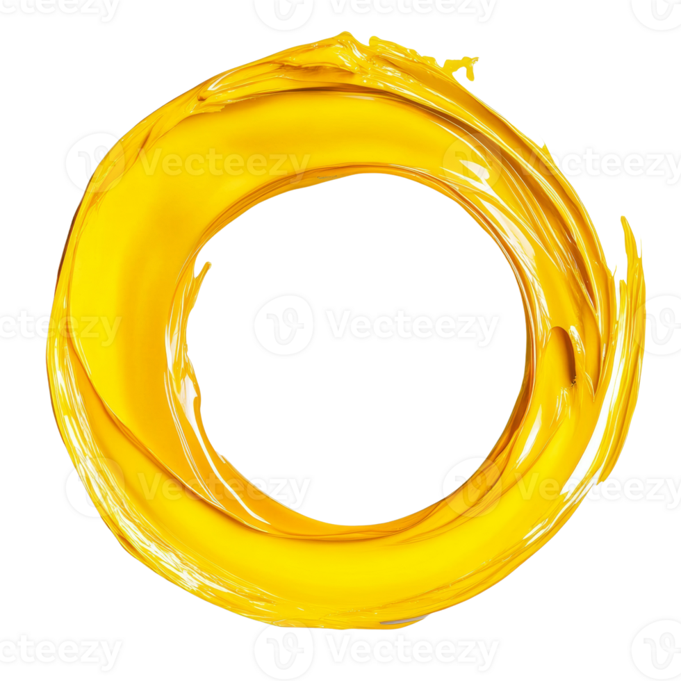 Yellow paint swirls in a circular frame design png
