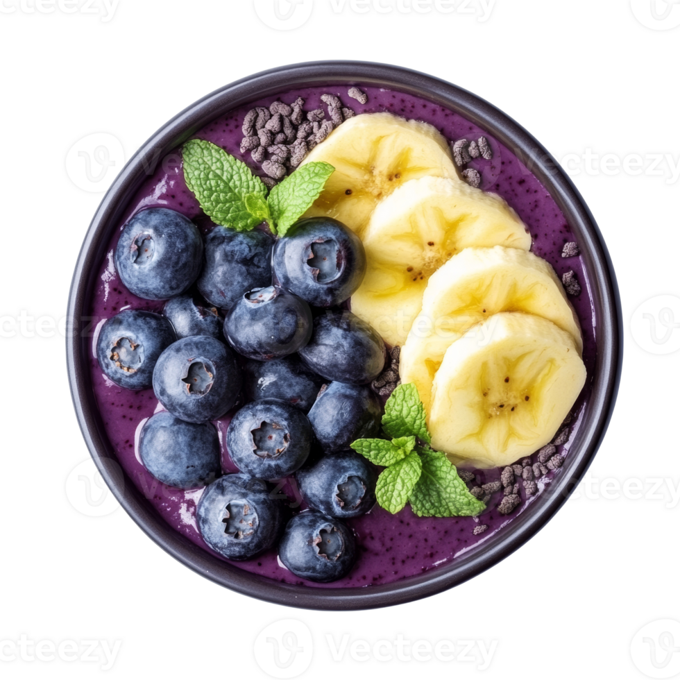 Delicious Blueberry Banana Smoothie Bowl with Garnish png