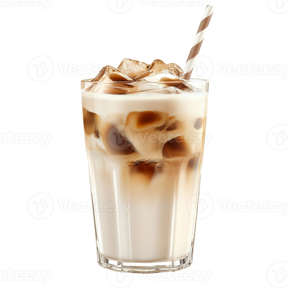 Iced Coffee Drink in Glass with Straw and Ice Cubes. isolated png