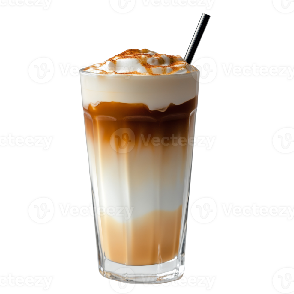 Iced Caramel Macchiato Coffee Drink in Glass png