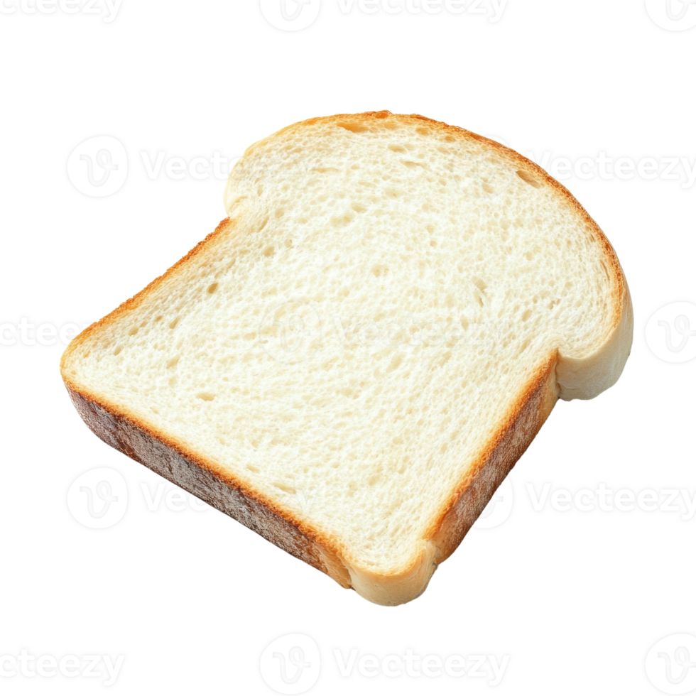 A single slice of white bread is shown. cut out. transparent png