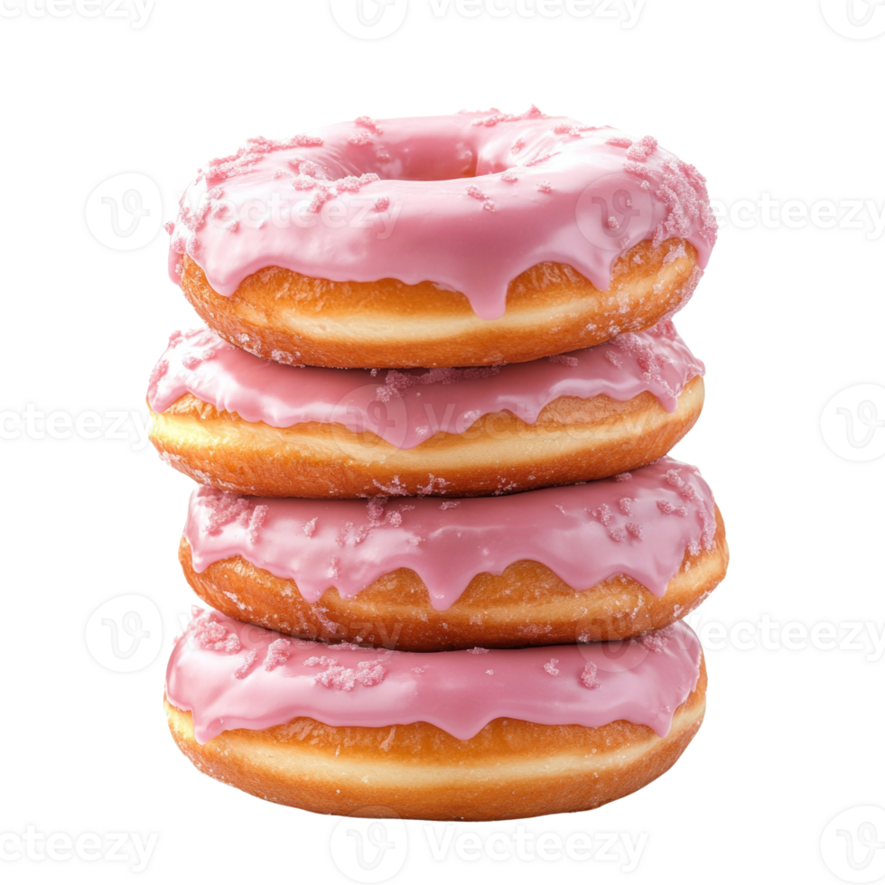 A stack of four pink frosted donuts with sprinkles png