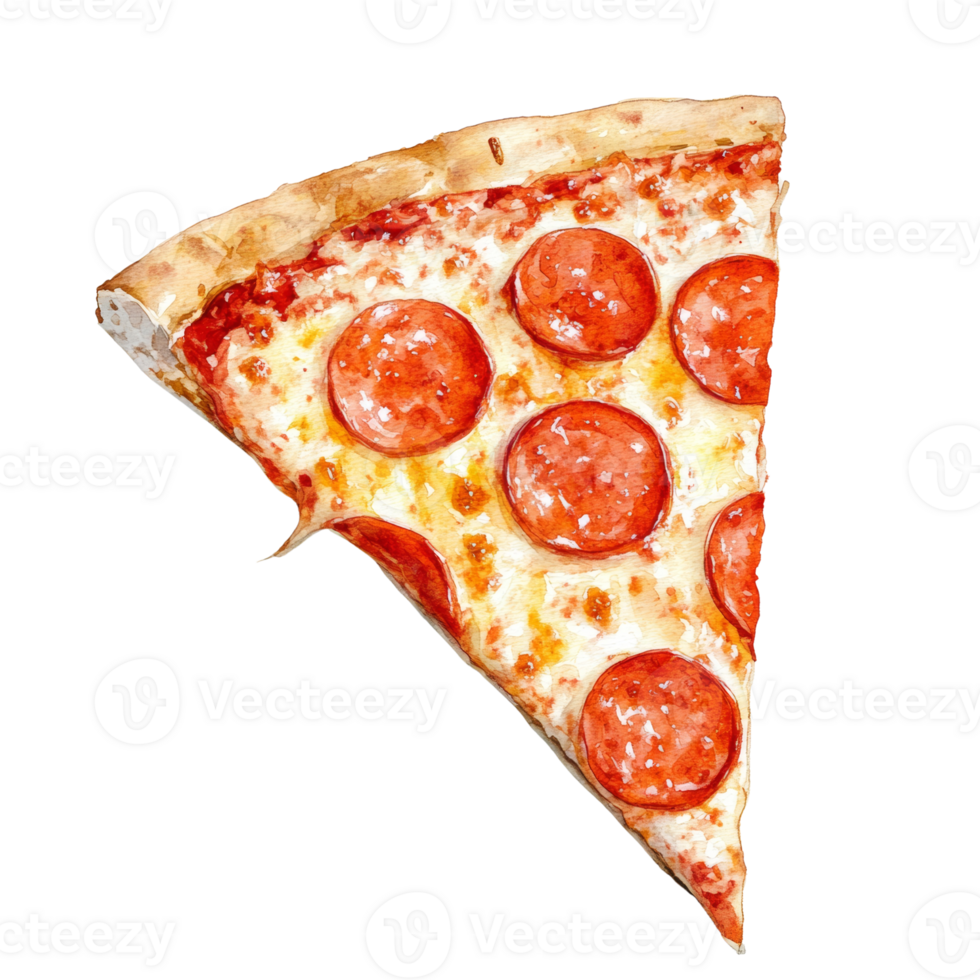 A Watercolor Painting Of A Single Slice Of Pepperoni Pizza png
