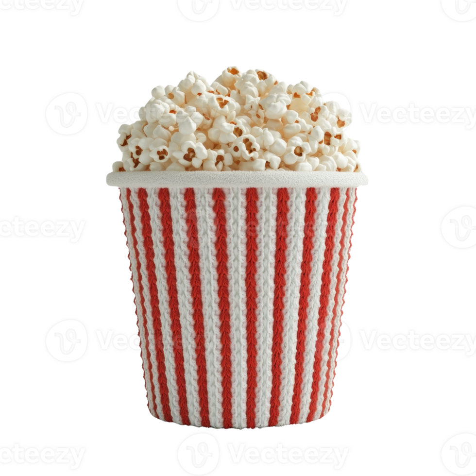 Popcorn in a Striped Container on Black Background png
