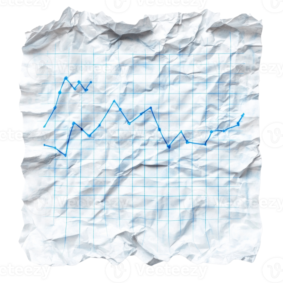 Crumpled graph paper shows a fluctuating line graph png