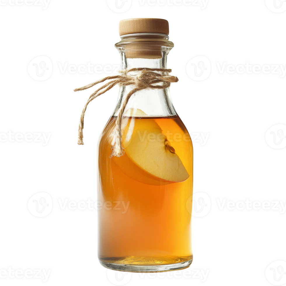 Apple Cider Vinegar In A Glass Bottle With Apple Slice png