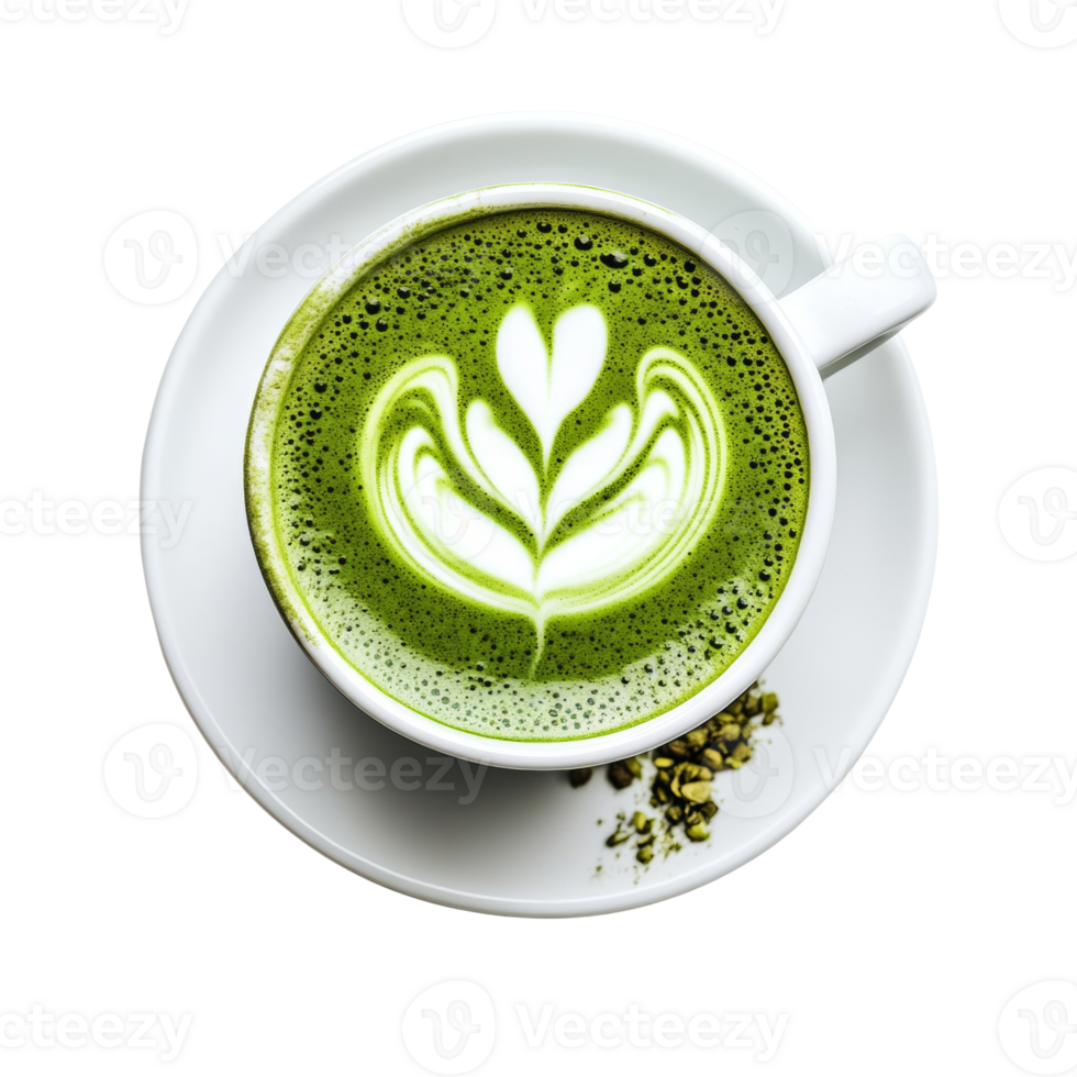 A cup of matcha latte with latte art png