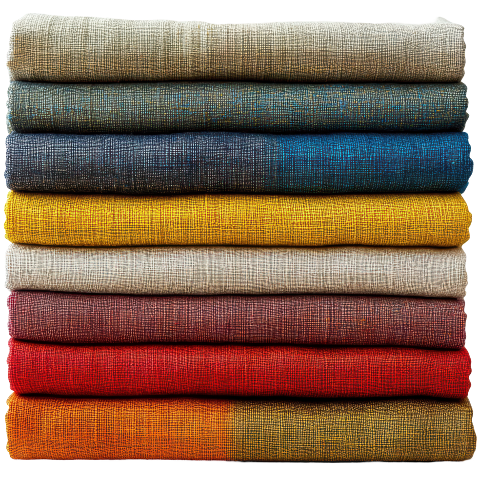 Stacked cotton fabric in vibrant colors displayed neatly for creative projects at a craft store isolated on transparent background png