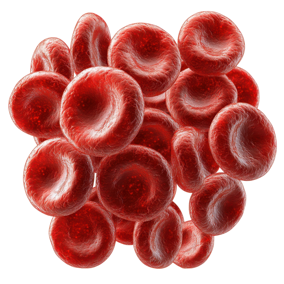 Detailed representation of red blood cells in a human circulatory system under a microscope isolated on transparent background png