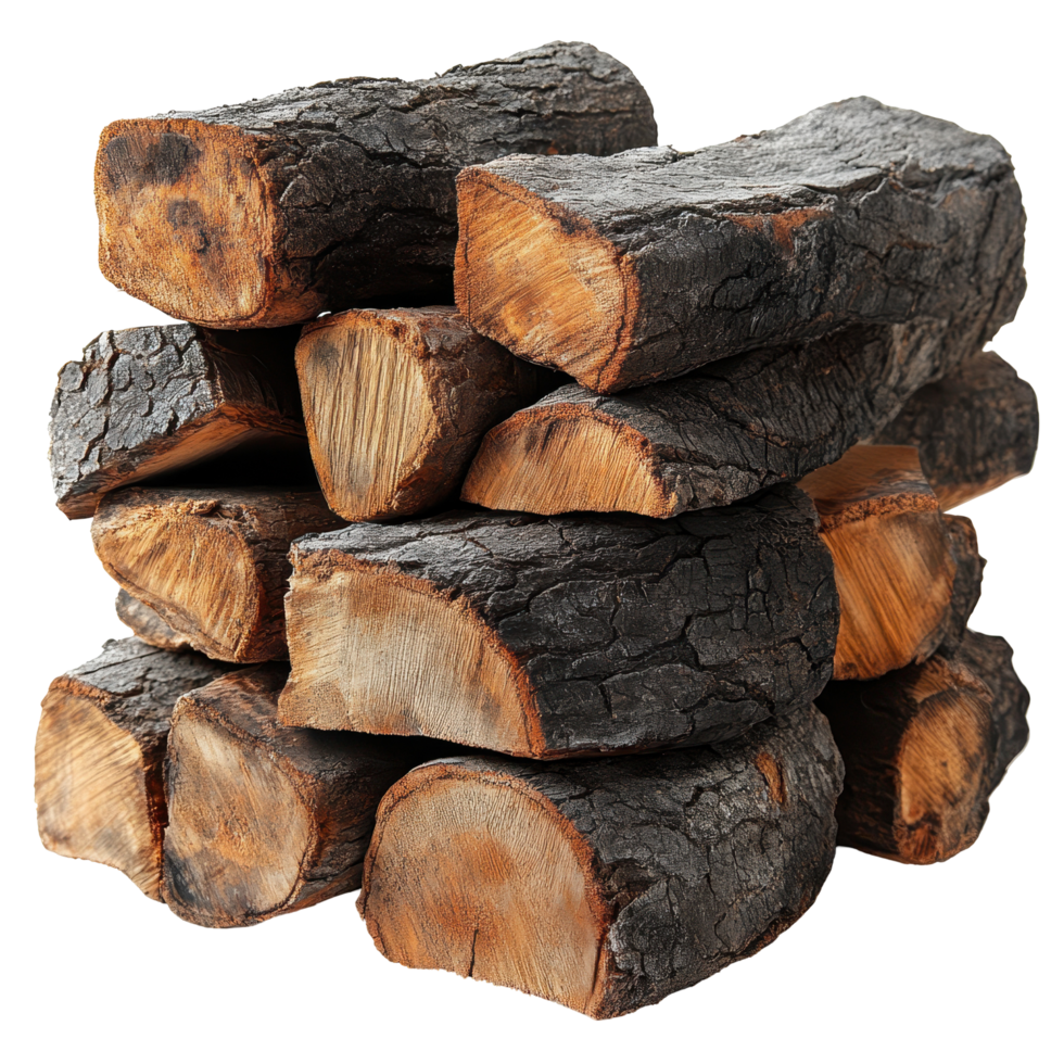 Wood stack for outdoor fire and cooking in a backyard setting during autumn isolated on transparent background png