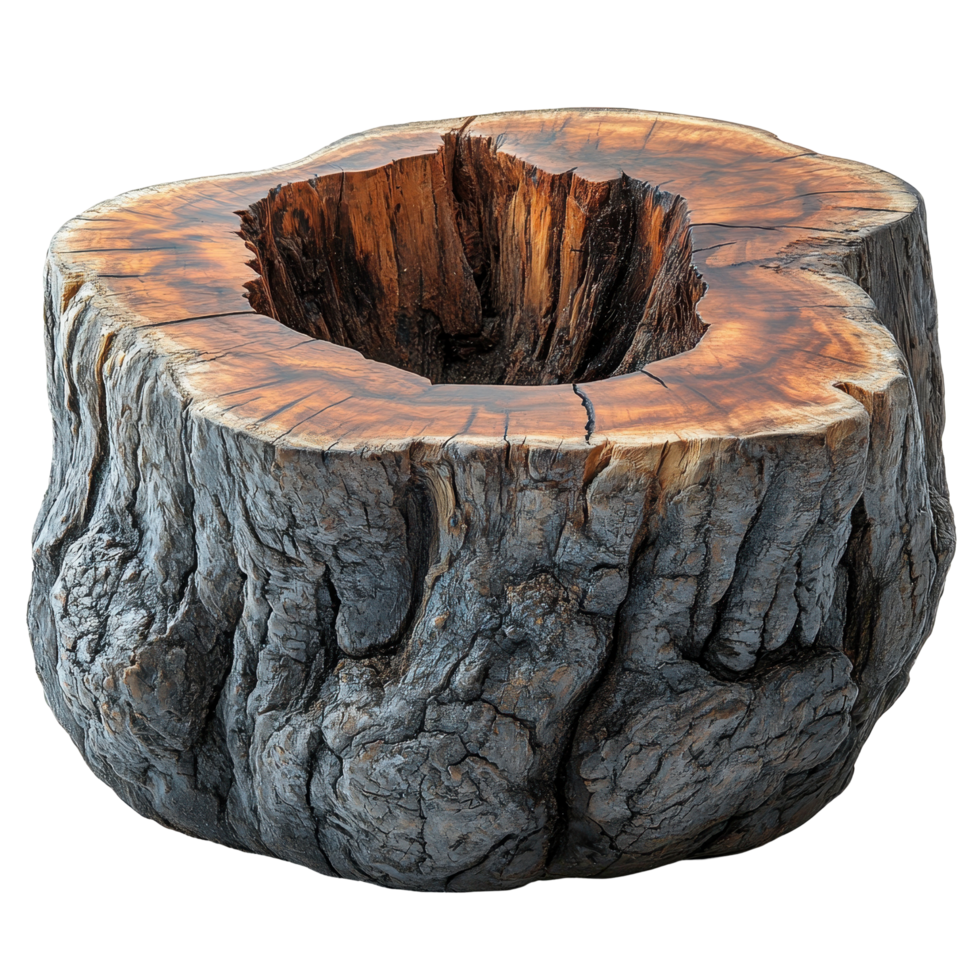 Unique wooden stump table handcrafted from natural timber for rustic home decor isolated on transparent background png