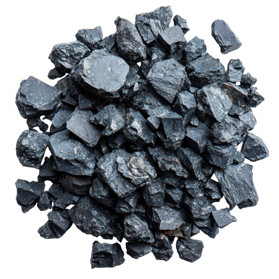 High-quality black gravel stones for landscaping and construction use in various projects isolated on transparent background png