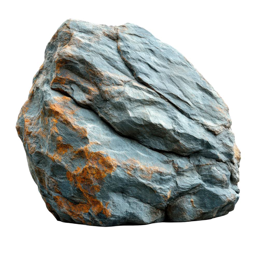 Large textured rock with mossy and rusty patches found in a natural setting isolated on transparent background png