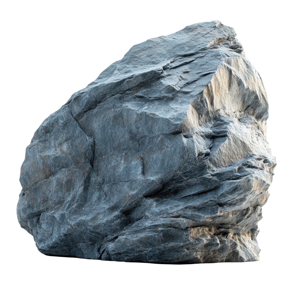Large gray rock with rugged texture positioned on a plain background capturing natural geological formations isolated on transparent background png