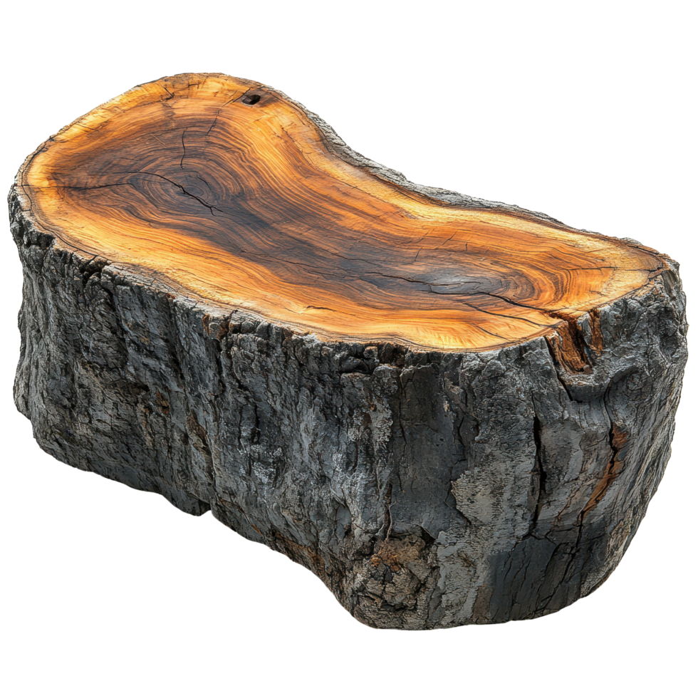 Unique curved wooden log with natural grain patterns, ideal for rustic decor or furniture design isolated on transparent background png