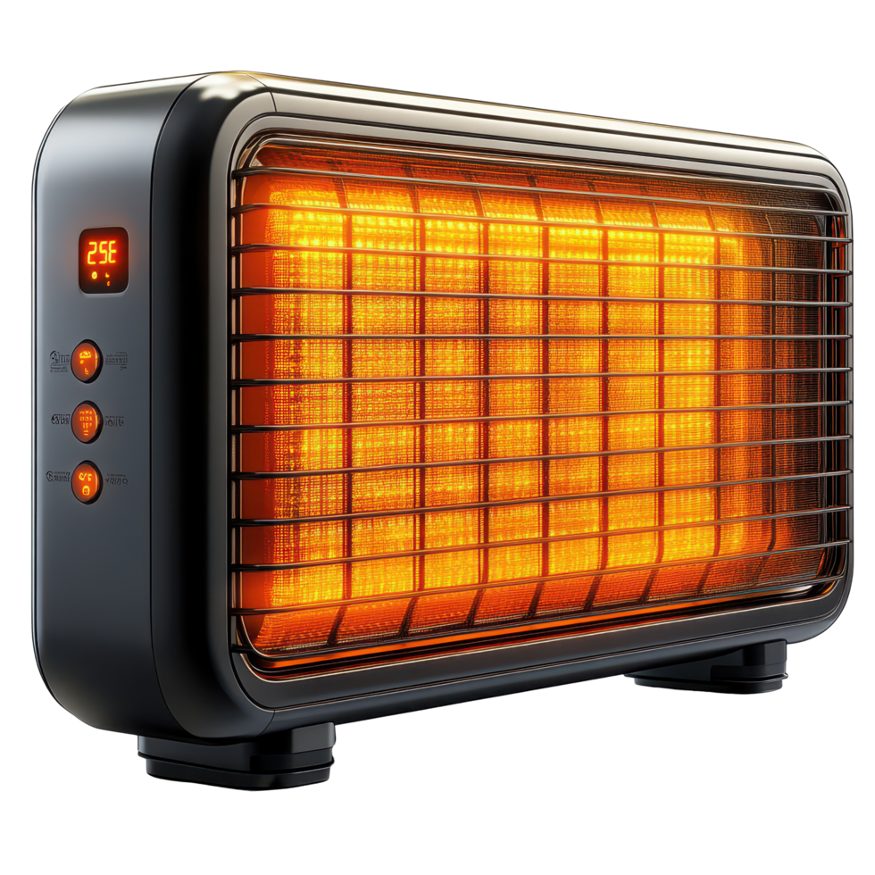 Electric heater providing warmth in a cozy indoor space during winter months isolated on transparent background png