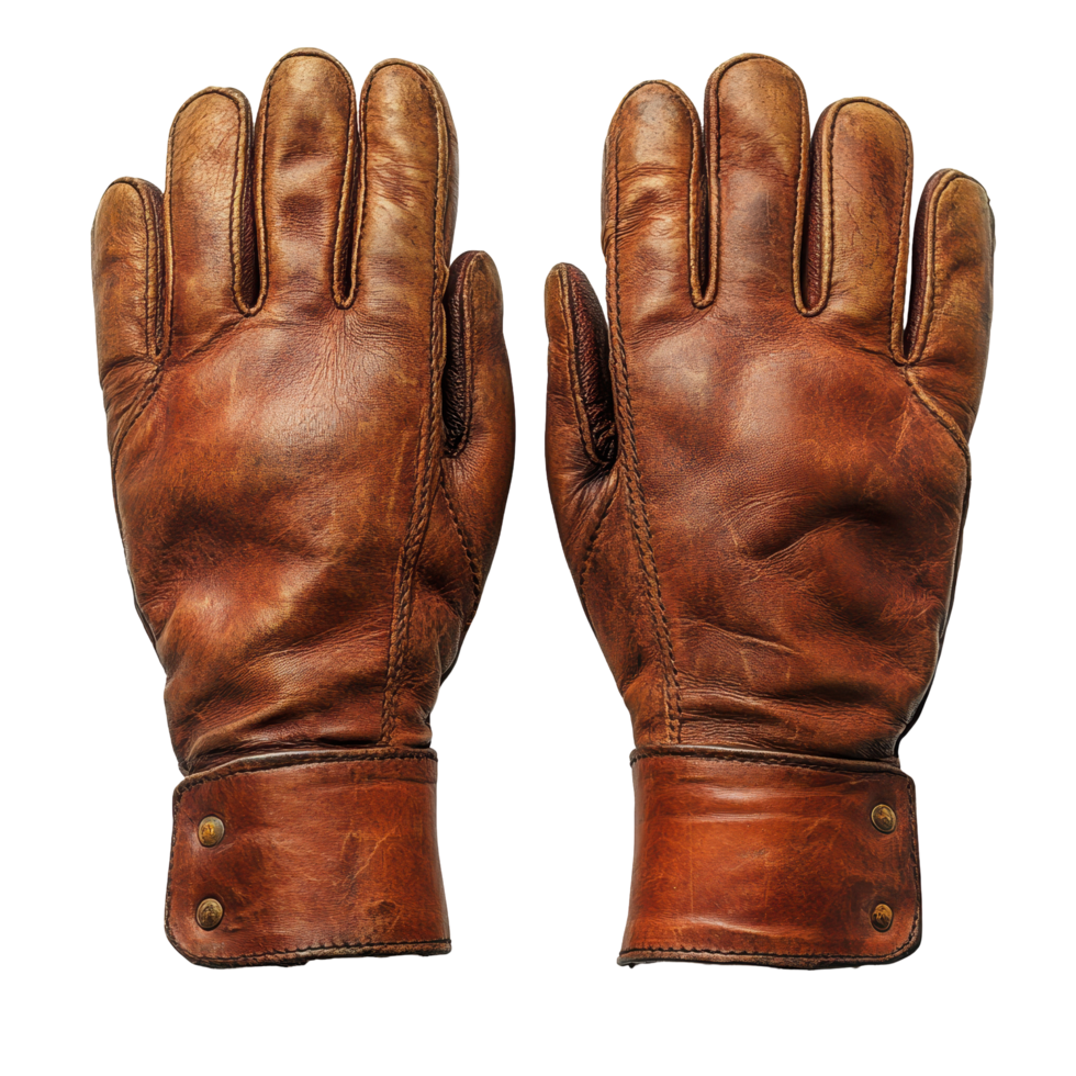 Brown leather gloves designed for warmth and durability during outdoor activities in winter isolated on transparent background png
